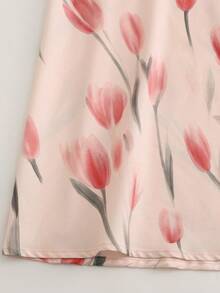 SHEIN Franclia Vestido de Praia Floral Elegante e Casual para Férias de Verão, Festival de Junho, para Mulheres, Roupa para Encontro Romântico, Sem Mangas, Decote em V, Cintura Elástica com Cinto, Vestido em Linha A - Multicolorido - Visão 3