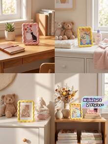 1PC Cream Color Photo Frame, 6 Inch, Available In Pink,  Yellow, Desktop/Wall Decor Display Rack, Suitable For Bedroom Shelves, Living Room Gallery Wall, Nursery Decor, Cute Frame, Boho Style Home Decor, Wall Art Gift, Mini Photo Display, Elegant Room Decoration, Bridesmaid Gift, Graduation Gift - multicolor - View 2