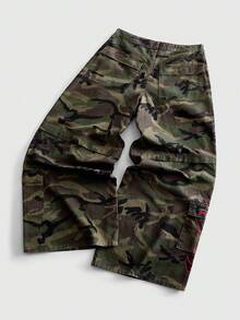 ROMWE MEN Jeans holgados con patrón bordado de camuflaje para hombre - Multicolor - Ver 4