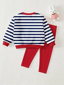 Kids Young Girl Casual Crew Neck Long Sleeve Sweatshirt & Leggings 2 Pieces Set, Suitable For Autumn/Winter - Multicolor - View 4