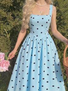 SHEIN MOD Gaun Midi Tanpa Lengan Motif Polkadot untuk Wanita - MultiWarna - View 1