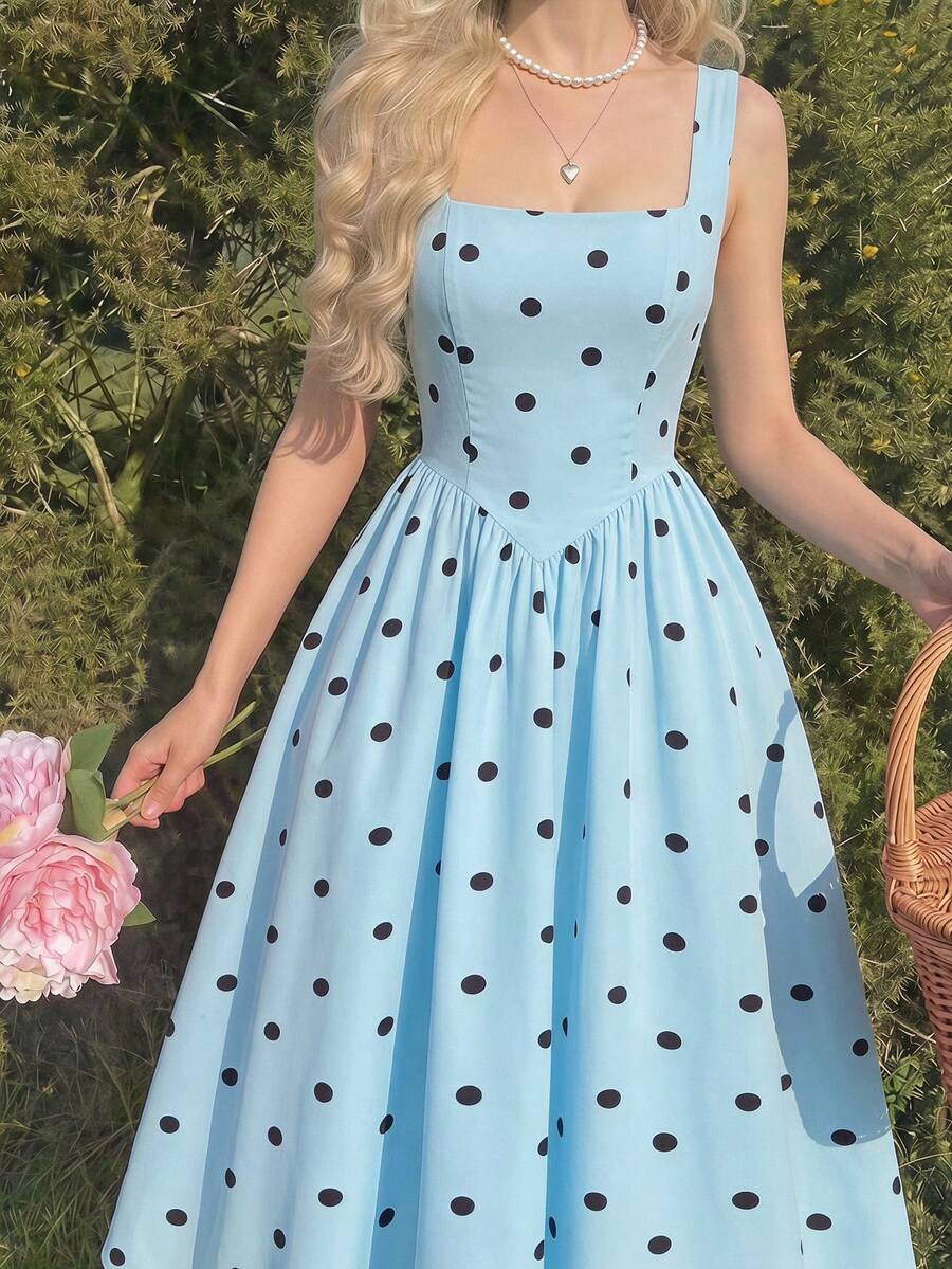 SHEIN MOD Gaun Midi Tanpa Lengan Motif Polkadot untuk Wanita - MultiWarna - View 1