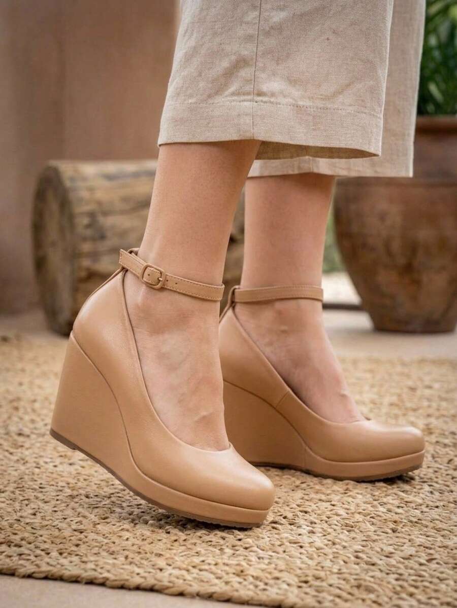 Sandalias de plataforma plana para dama - Beis - Ver 1
