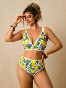 Travachic Conjunto de bikini con estampado de limón para mujer talla grande para vacaciones en la playa - Multicolor - View 5