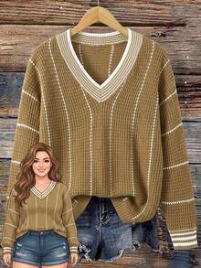 Rusticease Plus Size Casual Vacation Jacquard Contrast Color Long Sleeve Sweater Everyday Autumn Clothes Casual Traditional Country Olive Green Fall Fashion 2026 - Multicolor - View 7