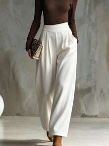 Franclia Women's Ruched Wide Leg Casual & Office Pants, Minimalist Style - White - View 1