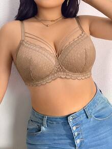 LustreForm Plus Size Underwire Lace Bra Single Pack - Khaki - View 6
