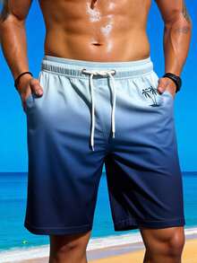 Horizaway Men's Plus Size Drawstring Waist Coconut Tree Print Gradient Color Casual Vacation Beach Shorts Holiday / Vacation / Beach / Hawaii / Tropical / Swim - Blue - View 4