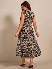Elaquor Spring/Summer French Style Plus Size Sleeveless Dress Formal Vacation Wedding Beige Elegant - Dusty Blue - View 4