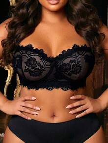 Divavoom 1pc Lace Plus Size Underwire Bandeau Bra - Black - View 1