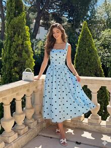 SHEIN MOD Gaun Midi Tanpa Lengan Motif Polkadot untuk Wanita - MultiWarna - View 5