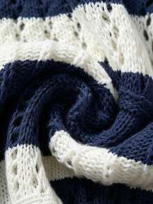 Manfinity LEGND Men's Contrast Color Striped Hollow Knit Top - Navy Blue - View 4