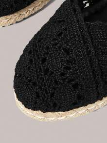 Styleloop 女款麻繩草編粗跟黑色編織斜跟鞋涼鞋 波希米亞風 適合外出穿著 - 黑色 - 查看 5