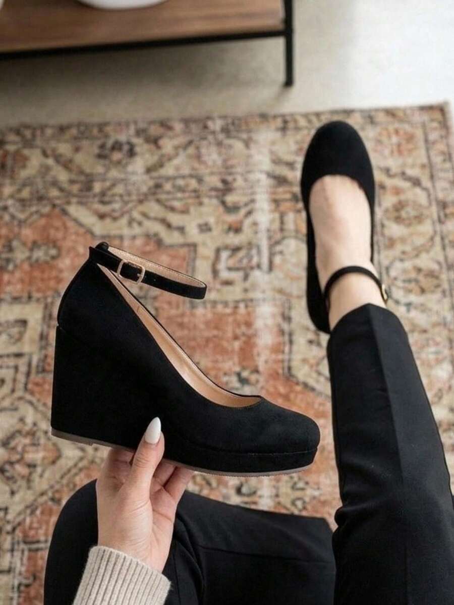 Sandalias de plataforma plana para dama - Negro - Ver 1