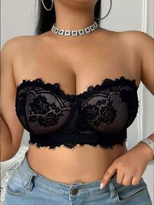 Divavoom 1pc Lace Plus Size Underwire Bandeau Bra - Black - View 4