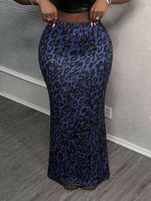 SHEIN Tall CURVE 大尺碼女款豹紋休閒百搭日常穿著裙 - 彩色 - 查看 5