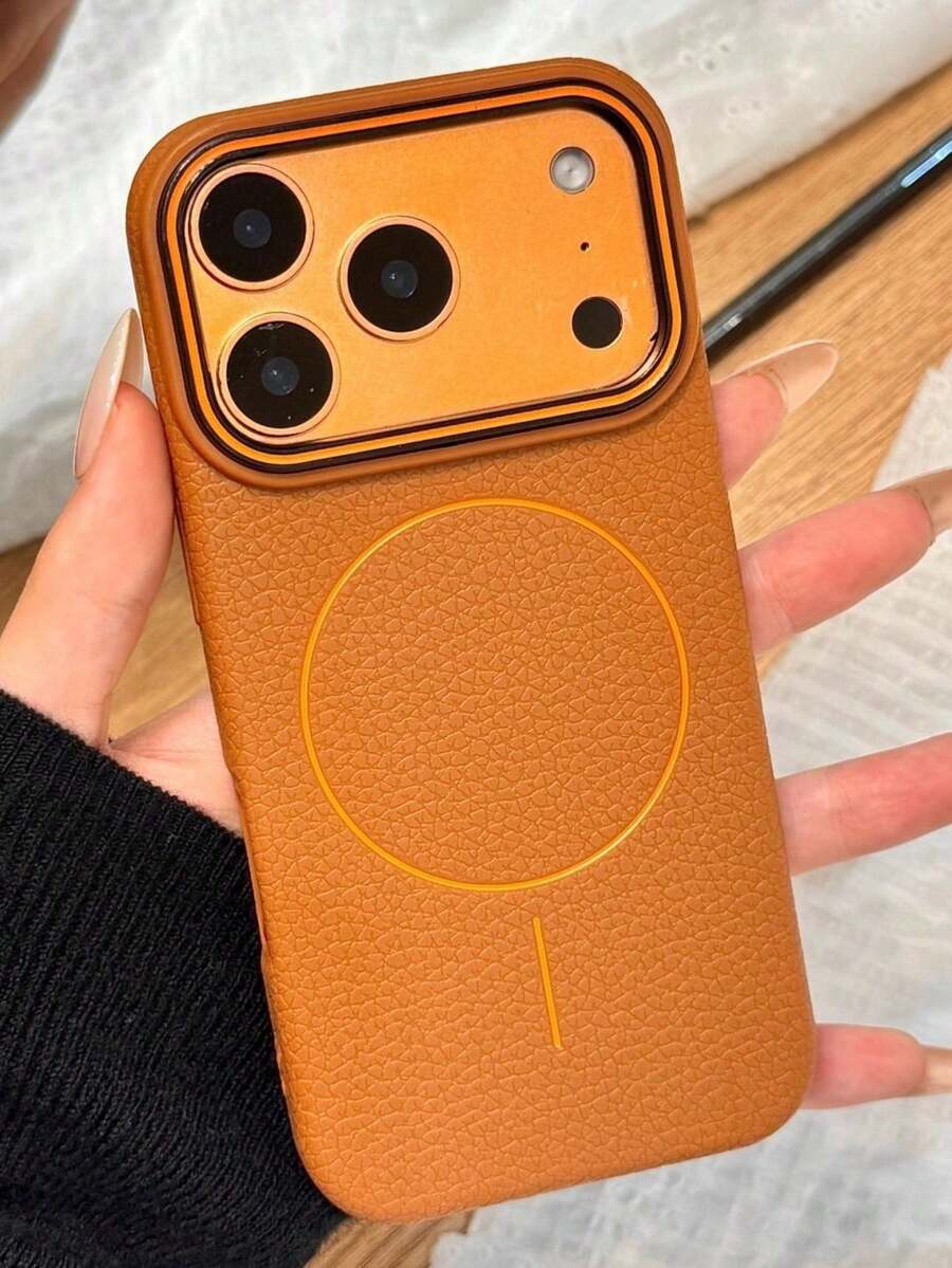 1 Frosted Litchi Magnetic Matte Phone Case, Compatible With 17 Air 16 15 14 13 12 11 Pro Max Plus, Support Wireless Charging, TPU Soft Case - Brown - View 1