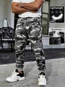 Gym Rark Men's Autumn/Winter Camouflage Letter Print Design Casual Outdoor Sports Jogging Long Pants - Grey - View 5