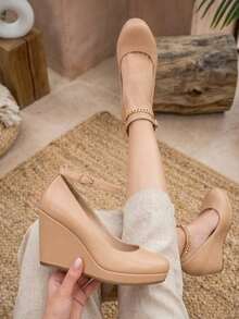 Sandalias de plataforma plana para dama - Beis - Ver 2
