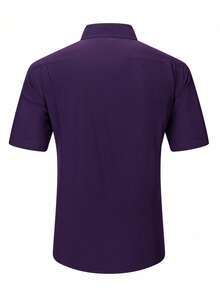 Manfinity Mode Men's Casual Versatile Embroidery Detail Short Sleeve Formal Shirt - Purple - View 2