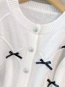 GlowEve CURVE Plus Size Elegant Asymmetrical Shoulder Contrast Color Long Sleeve Cardigan Sweater - White - View 4
