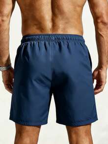 Manfinity KASUA Men's Solid Color Drawstring Waist Pocket Beach Shorts For Vacation - Blue - View 2