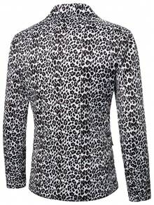 Manfinity Mode 1-Button Leopard Print Men's Long Sleeve Blazer - Black and White - View 2