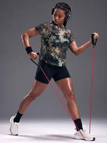 Powerista Women's Loose Mesh Camo Print Sports T-Shirt & Tank Top - Army Green - View 8