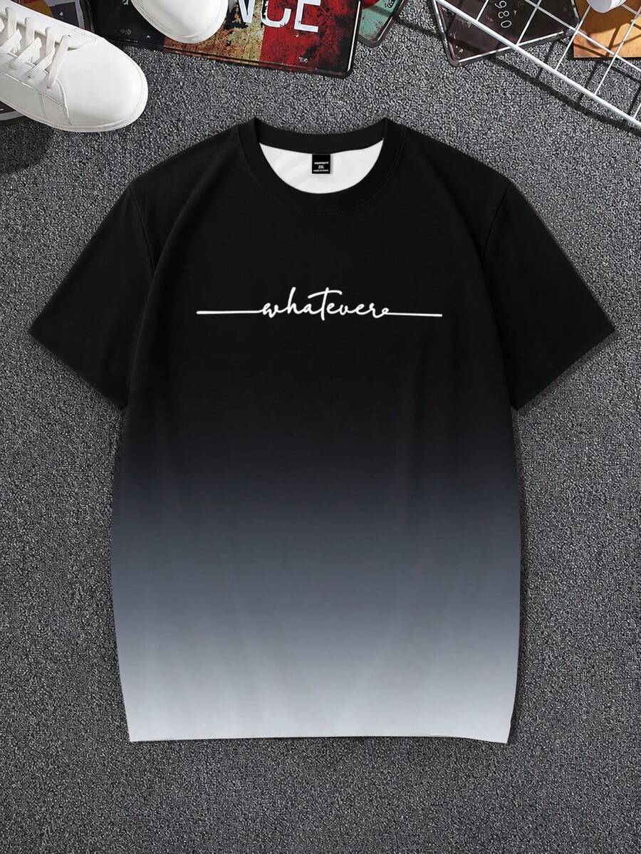 Manfinity Homme 大尺碼男士漸層字母印花圓領寬鬆短袖T恤 - 彩色 - 查看 1