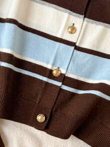 SHEIN Teen Girls Cardigans Autumn/Winter New Striped Slim Fit Preppy Open Front - Multicolor - View 6
