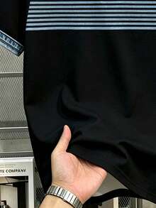 Daypath Men's Summer Casual Contrast Color Striped Polo Shirt - Black - View 4
