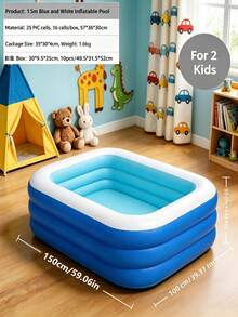 1 cái bể bơi gia đình bơm hơi màu xanh hình chữ nhật di động không kèm cầu trượt, dùng cho sân vườn, bãi biển hoặc làm mát mùa hè, cho 1 đến 7 người, dễ lắp đặt - C - Xem 9