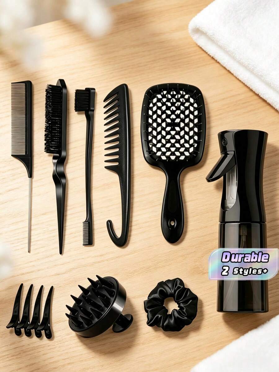 美髮造型工具套組 噴霧瓶 鼠尾梳 邊緣刷 辮子拉針 髮刷 美髮配件套件 - 彩色 - 查看 1
