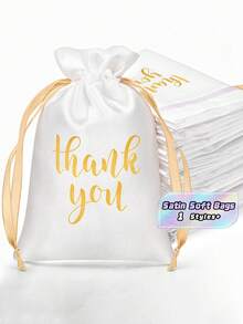 1/5/10/20Pcs White Satin Gift Bags, 4"X5.5" Drawstring Jewelry Pouches For Wedding, Bridal, Party, Birthday, Holiday Decor - White - View 1
