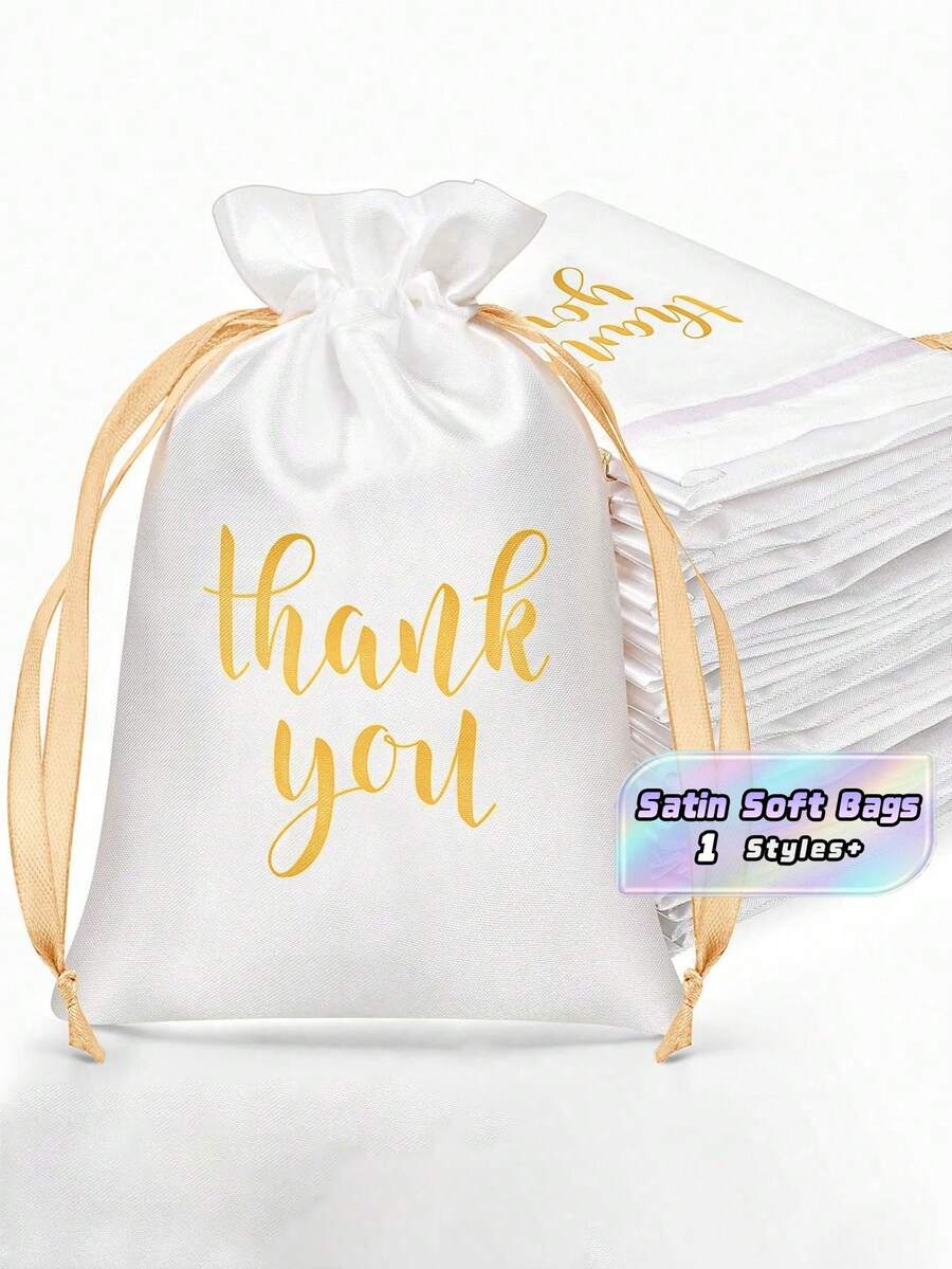 1/5/10/20Pcs White Satin Gift Bags, 4"X5.5" Drawstring Jewelry Pouches For Wedding, Bridal, Party, Birthday, Holiday Decor - White - View 1
