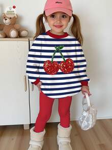 Kids Young Girl Casual Crew Neck Long Sleeve Sweatshirt & Leggings 2 Pieces Set, Suitable For Autumn/Winter - Multicolor - View 1