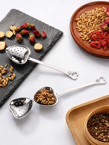 1/2/5/10 Pieces, 14cm * 4 Cm, Stainless Steel Tea Infuser; Black Tea And Flower Tea Strainer; Heart-Shaped Handle Tea Filter/Strainer. - Silver - View 6