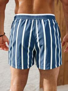 Palasendo Pantalones cortos de playa con rayas de color contrastante para hombre - Neblina azul - Ver 2