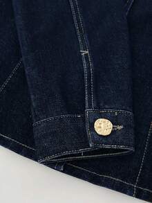 GlowEve CURVE Plus Size Women's Metal Single-Breasted Long Sleeve Fashion Denim Top - Blue - View 5