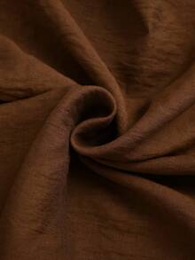Linhara CURVE Plus Size Women Brown Textured Ruched V-Neck Petal Sleeve Long Casual Elegant Dress Fall - Coffee Brown - View 5