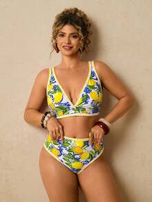 Travachic Conjunto de bikini con estampado de limón para mujer talla grande para vacaciones en la playa - Multicolor - View 4