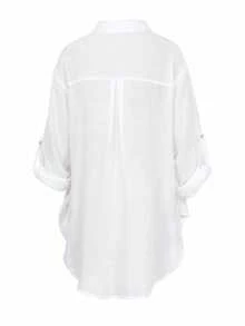 SHEIN Swim 夏季新款女款海灘度假優雅臥室休閒寬鬆鈕扣設計長袖側開衩綁帶和服，泳池派對、音樂節、假期、母親節、婚禮、臥室 - 白色 - 查看 7