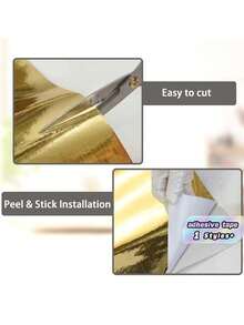 1 Rollo de Cinta Adhesiva Dorada (Acabado Dorado Cepillado); Borde de Papel Tapiz Desgarrable y Pegable; Decoración DIY Impermeable Adecuada para Baños, Cocinas, Paredes, Techos, Pisos y los Bordes de Gabinetes o Azulejos. - Dorado - Ver 7