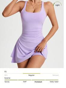 Dewbera Dewbera 女士方领褶皱无袖纯色休闲健身运动连衣裙 - 紫色 - 查看 9