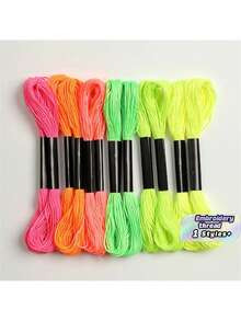6 Colors, 4 Strands Each, 24 Strands Per Pack, Cross-Stitch Thread, Fluorescent Colors - fluorescent color - View 10