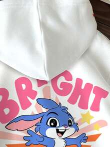 女嬰休閒極簡可愛卡通藍兔 Lulu & Stitch 圖案軟綿連帽長袖落肩衛衣，舒適 Y2K 秋冬風格，Kawaii - 彩色 - 查看 3