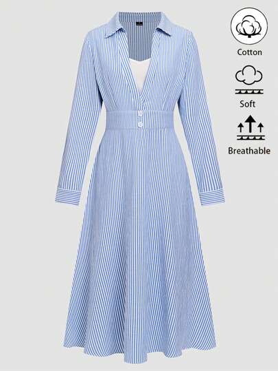 Qadelle Women's Striped Waist-Cinching Long Dress