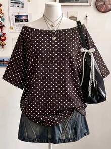 Lalippa 大尺碼夏季休閒波點印花T恤 - 彩色 - 查看 1