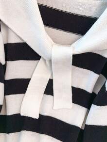 GlowEve CURVE Plus Size Casual Striped Sailor Collar Drop Shoulder Long Sleeve Pullover Sweater - Black and White - View 8
