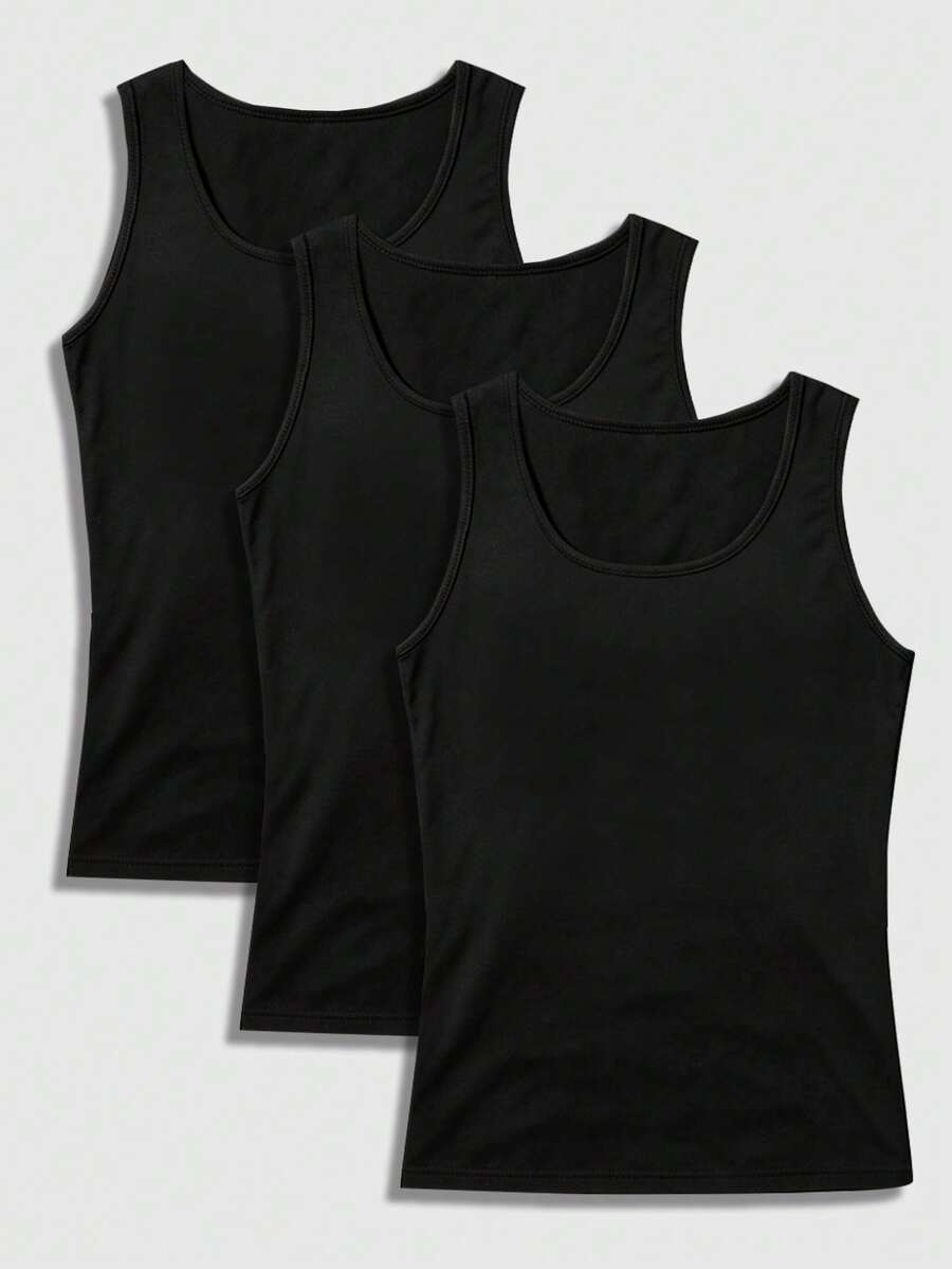 Manfinity Homme Men's Solid Color Tank Tops, Multiple Pieces, Holiday - Black - View 1